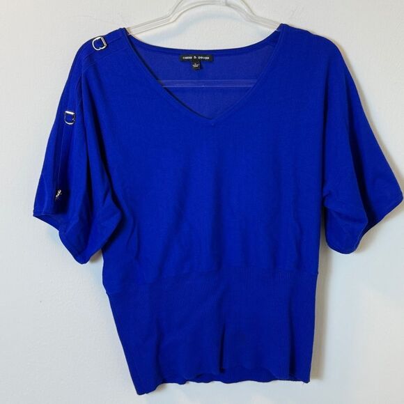 Cable & Gauge Royal Blue V-Neck Short Sleeve Sweater Top Women’s Large - Picture 1 of 4